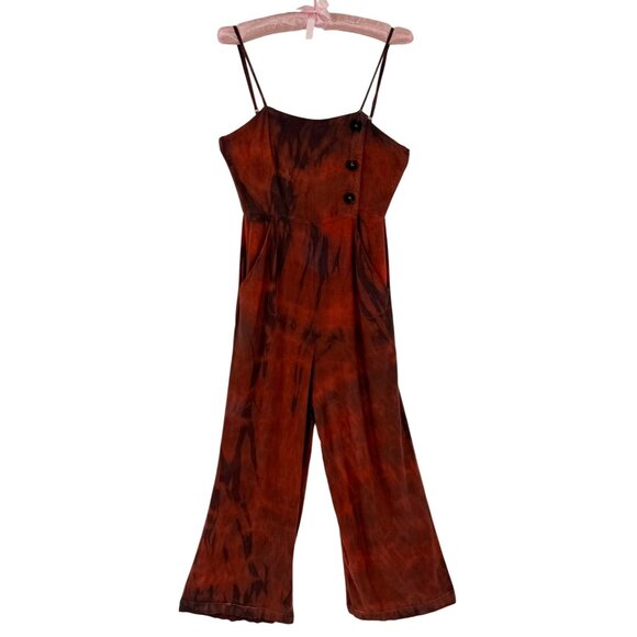 Vtg Forever 21 Custom Tie Dye Wide-Leg Linen Jumpsuit • Boho Hippie Y2K Coastal - Picture 14 of 16